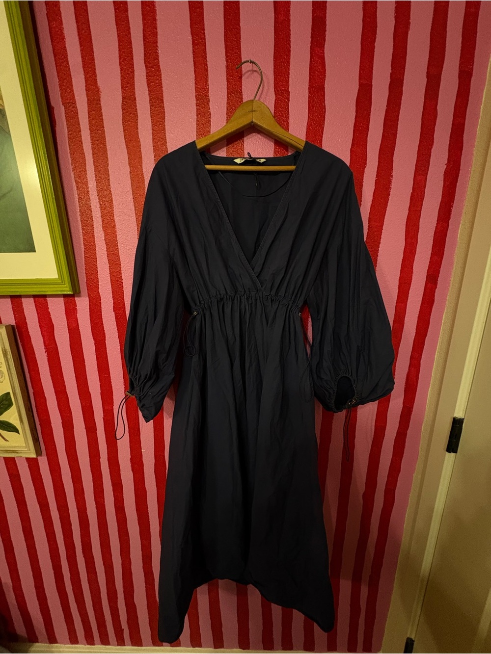 Zara Dark Navy Utility Midi Dress with Balloon Sleeves